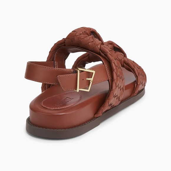 new SCHUTZ Kareena Brown Woven Leather Knot Sandals Ankle Strap Flat 6.5 - Picture 5 of 9